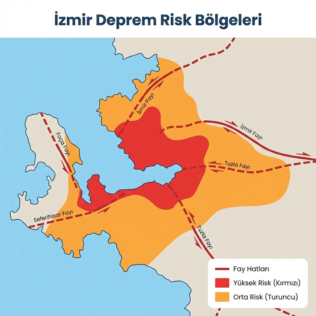 İzmir deprem risk bölgeleri ve fay hatları şematik haritası